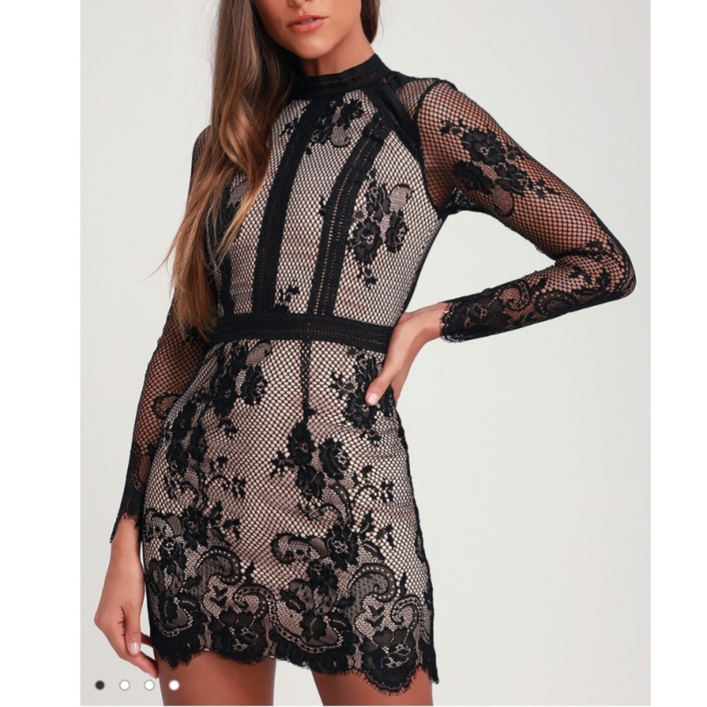 NWT!! Lulus RYSE nude and black lace dress